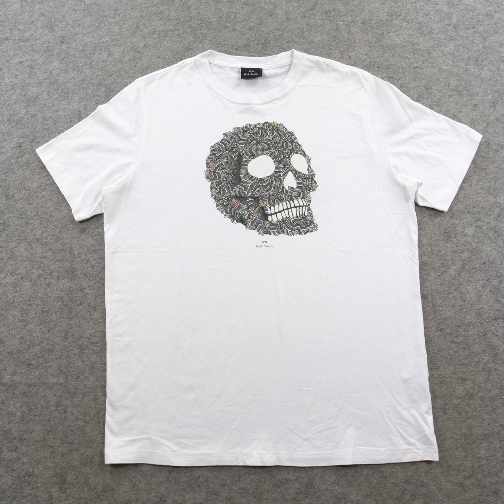 PS Paul Smith Shirt Men's Large White Skull Graphic Short Sleeve Tee Crew Neck